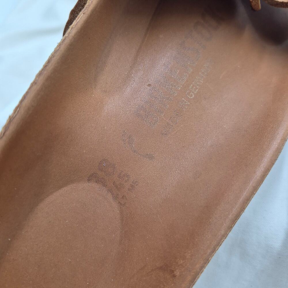 Birkenstock Brown Leather Slide Sandals with Gold Buckles - Picture 4 of 7